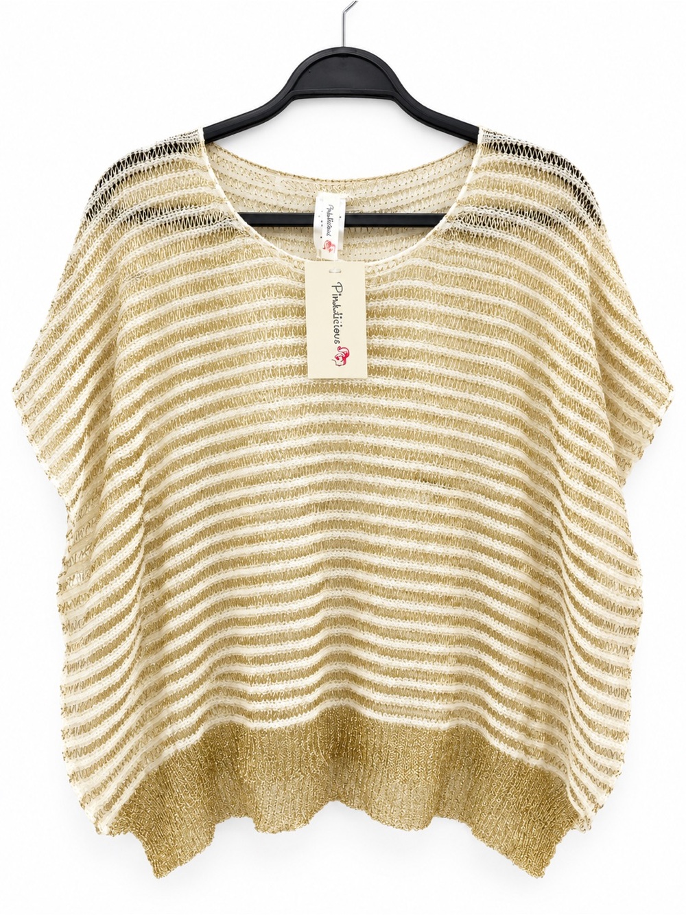 PetiteLuxe Metallic Stripe Scoop-Neck Sweater - Gold & Cream